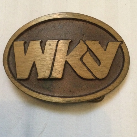Vintage WKY AM 930 Radio Solid Brass Belt Buckle - Picture 1 of 6